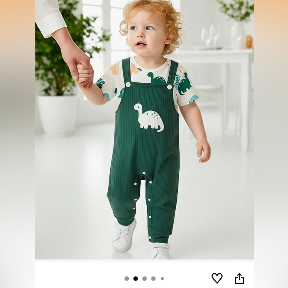 Green Dinosaur Overalls Baby Romper